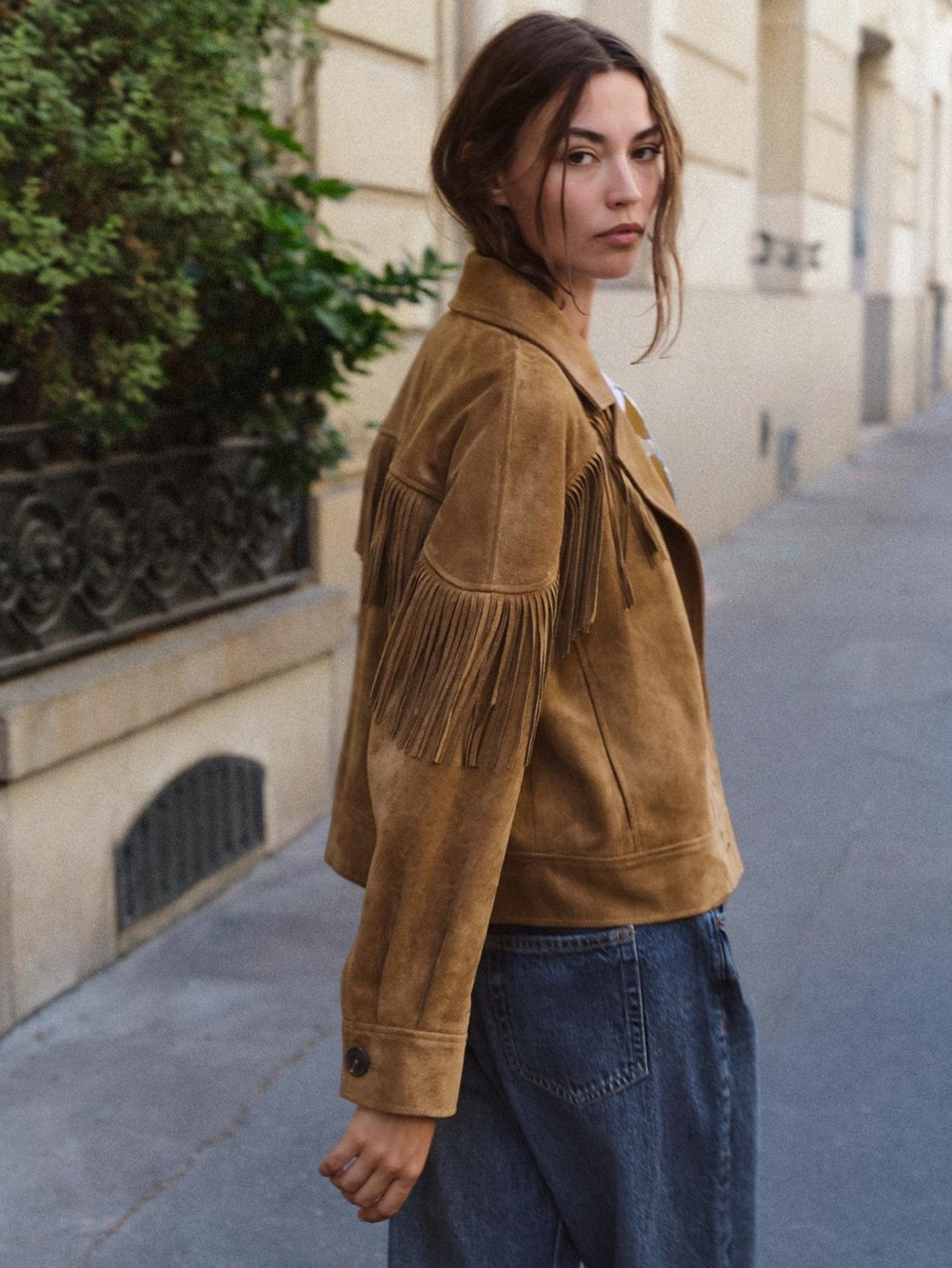 ZARA FAUX SUEDE FRINGE JACKET - Picture 4 of 9